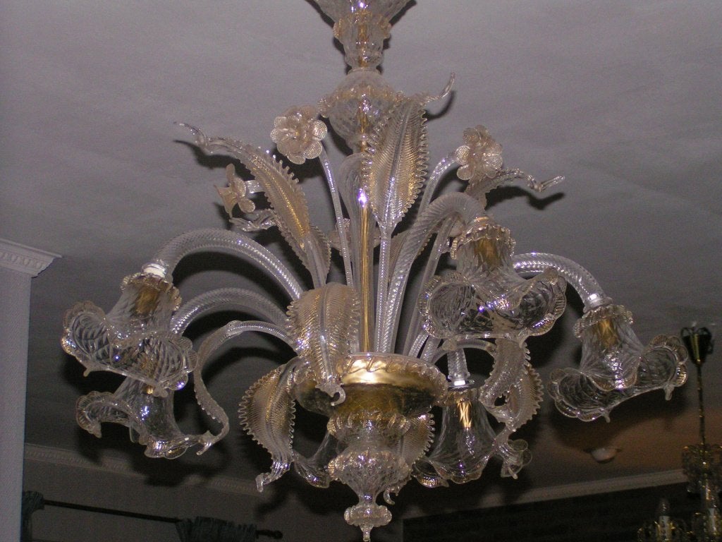 Venetiaanse kroonluchter 6 armig, Ophalen, Gebruikt, Venewtiaans- Murano, E14 (klein)