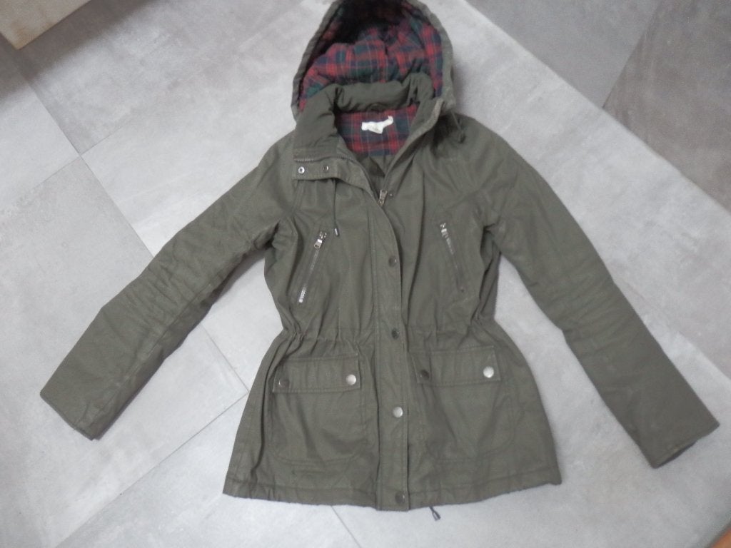 L.O.G.G. H&M Groene Parka Jas met Geruite Voering, L.O.G.G. H&M, Ophalen of Verzenden, Zo goed als nieuw, Maat 36 (S)