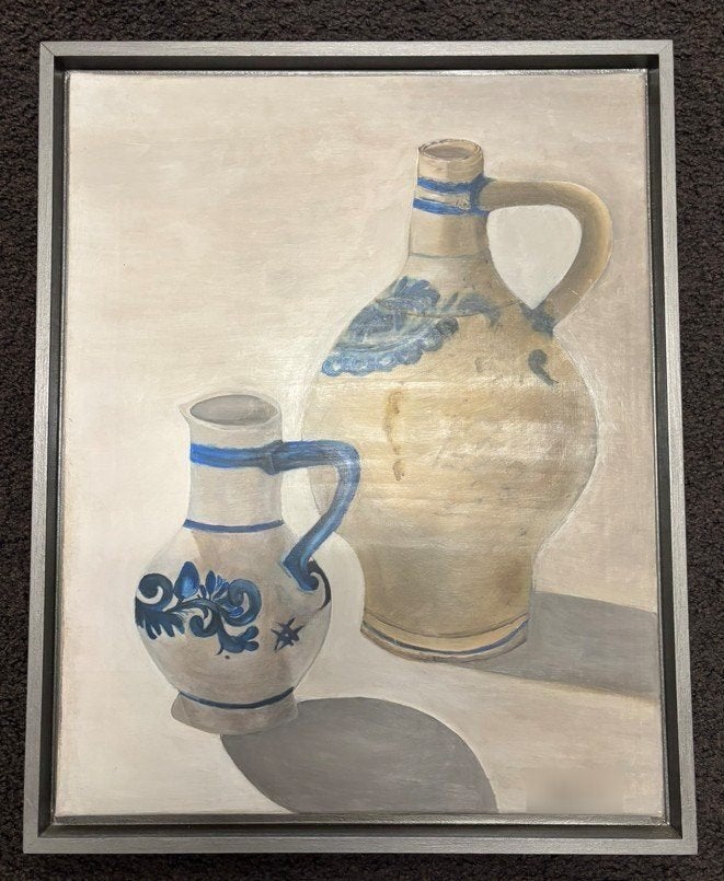 Olieverfschilderij Keulse potten  (in baklijst), Ophalen, Textiel, Olieverf, Stilleven