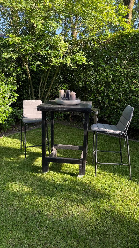 Verrijdbare tuintafel met stoelen, Ophalen, Gebruikt, Rechthoekig, Hout