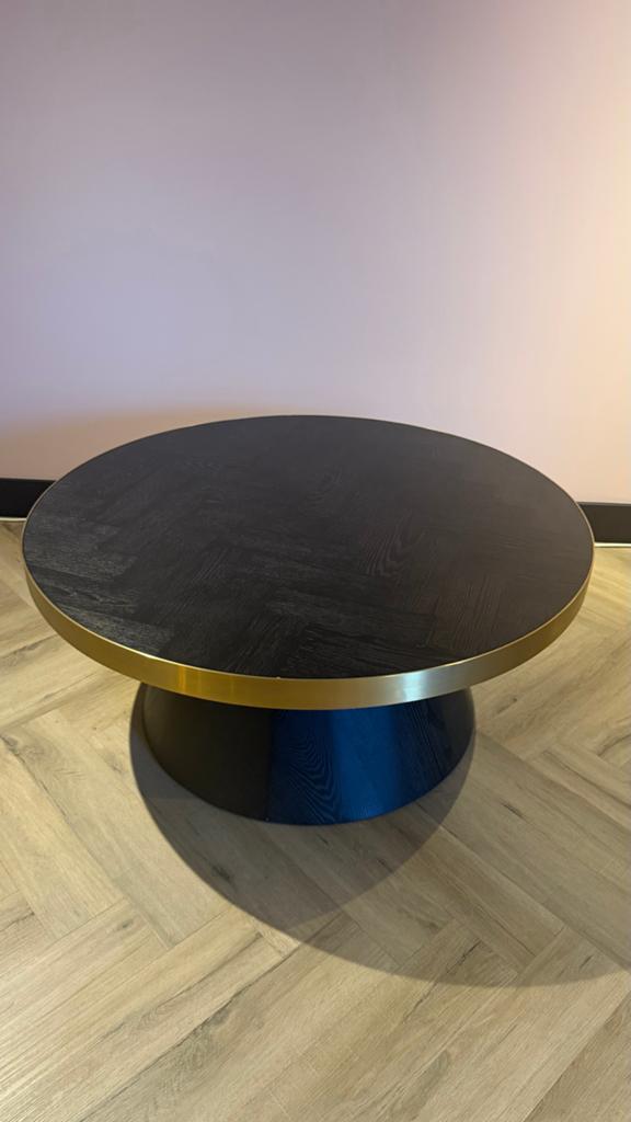 Ronde visgraat salontafel zwart/goud 45x100cm, Huis en Inrichting, Tafels | Salontafels, Rond, Nieuw, Minder dan 50 cm, Overige houtsoorten