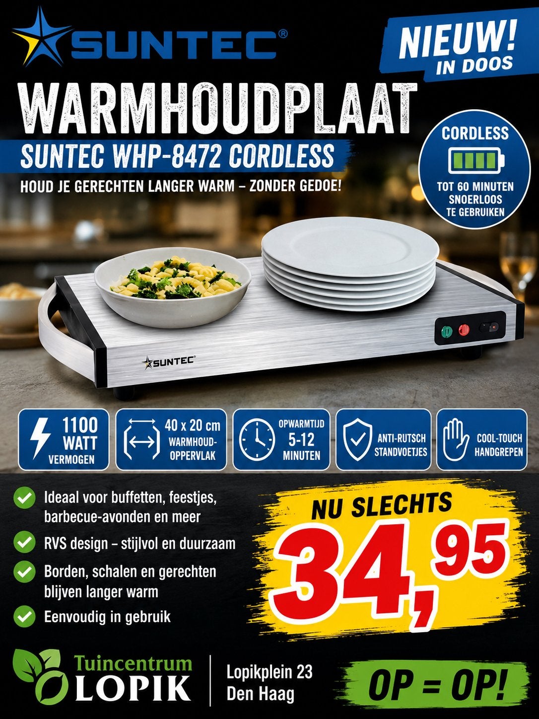 Suntec WHP-8472 Cordless Warmhoudplaat - Nieuw in doos, Ophalen of Verzenden, Nieuw
