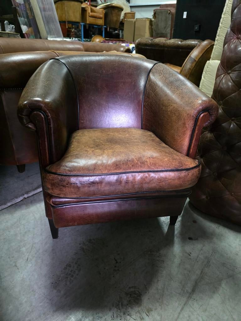Chesterfield schapenleren Club fauteuil + BEZORGING GRATIS, Gebruikt, ., Chesterfield, Ophalen of Verzenden