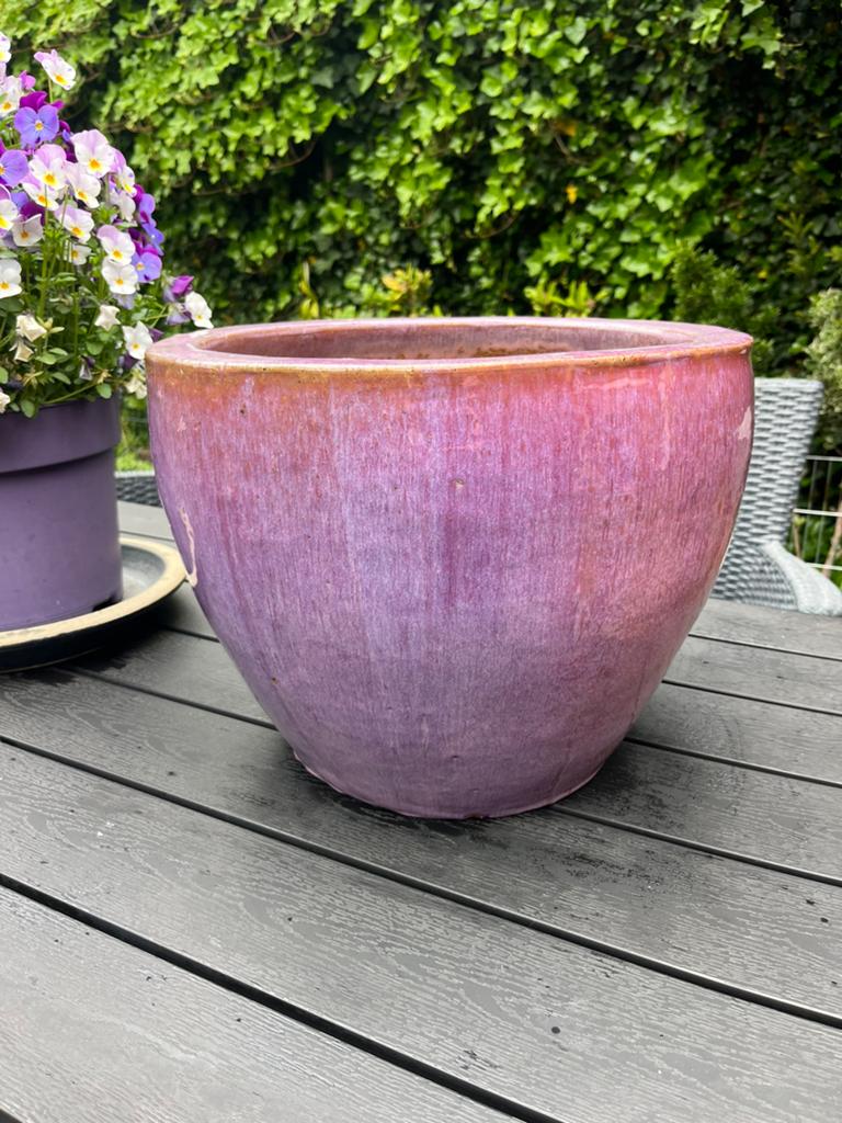 Grote plantenpot 28x36 cm aardenwerk paars roze lila, Tuin en Terras, Bloempotten, Rond, Zo goed als nieuw, Minder dan 40 cm, Balkon