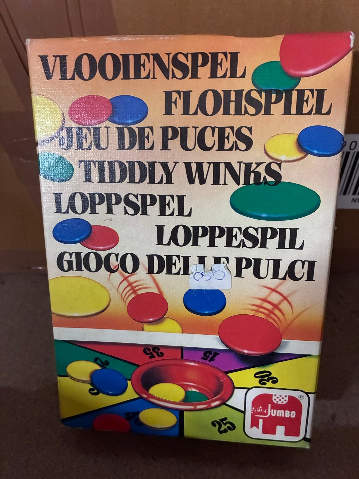 Jumbo Vlooien- en Flohspiel - Klassiek Tiddly Winks, Hobby en Vrije tijd, Een of twee spelers, Ophalen of Verzenden, Gebruikt