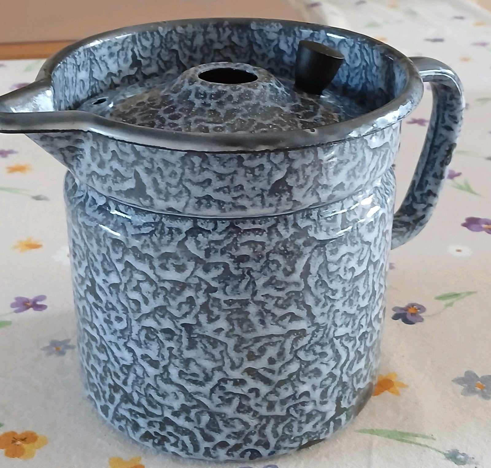 Vintage geëmailleerde melkkoker, grijs gespikkeld, Antiek en Kunst, Ophalen of Verzenden