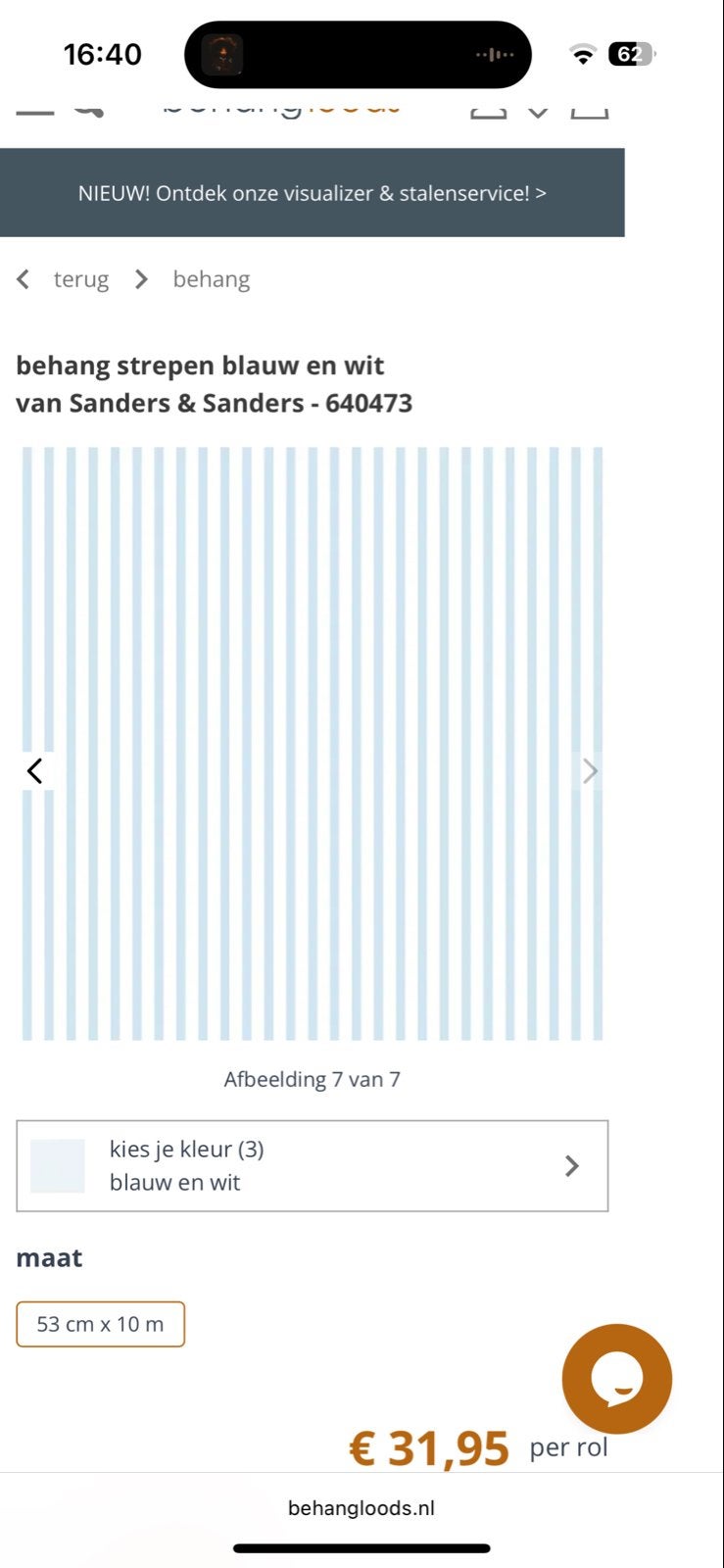 Gestreept Blauw Wit Behang - 3 Rollen (53cm x 10m), Ophalen, 10 tot 25 m², Blauw, Gestreept