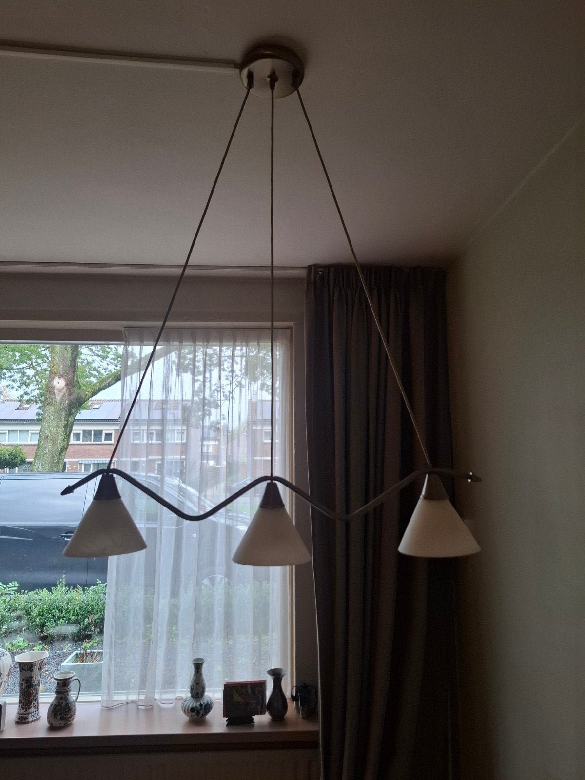 Plafond lamp met 3 kelkjes., Huis en Inrichting, Ophalen, Zo goed als nieuw, Glas