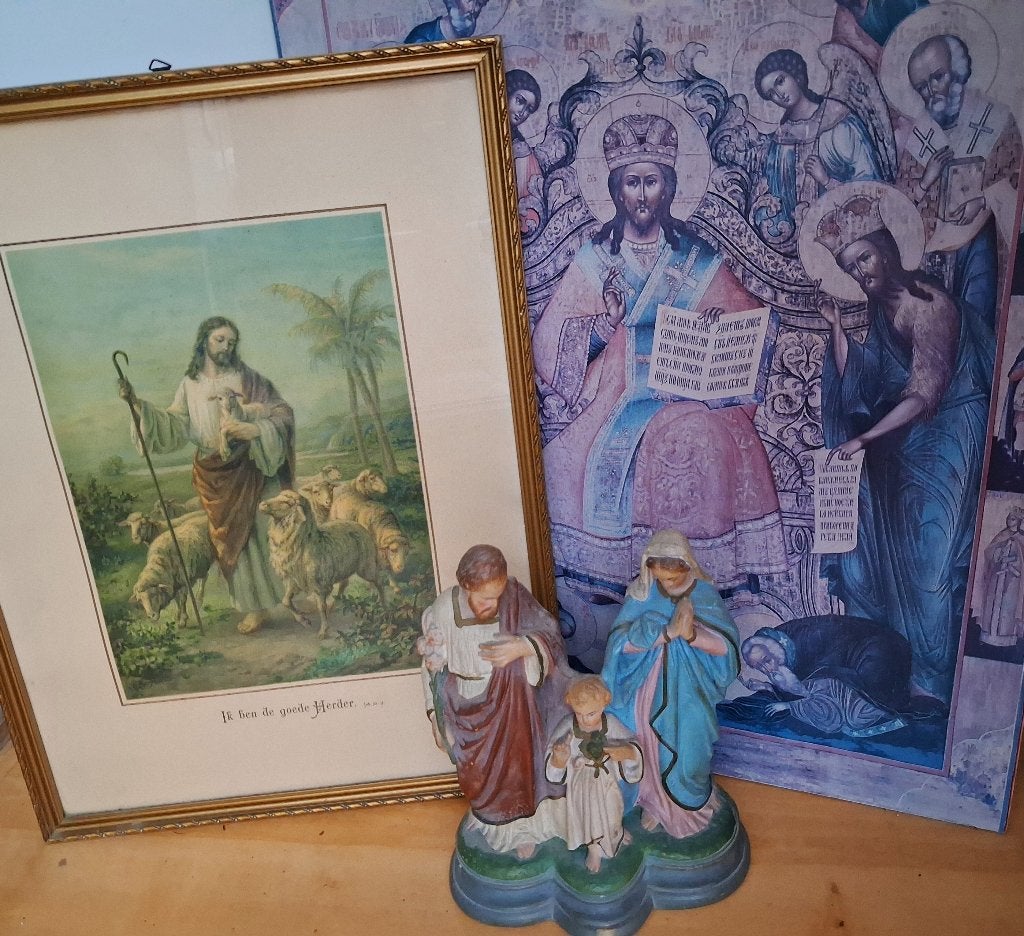 Jozef, Maria en het kindje Jezus icoon ca 1900 ICOON / prent, Antiek en Kunst, Ophalen