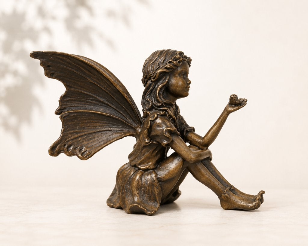Bronzen beeld/ ELFJE MET VLINDER /FEE / ENGEL, Ophalen of Verzenden, Brons, Beeld