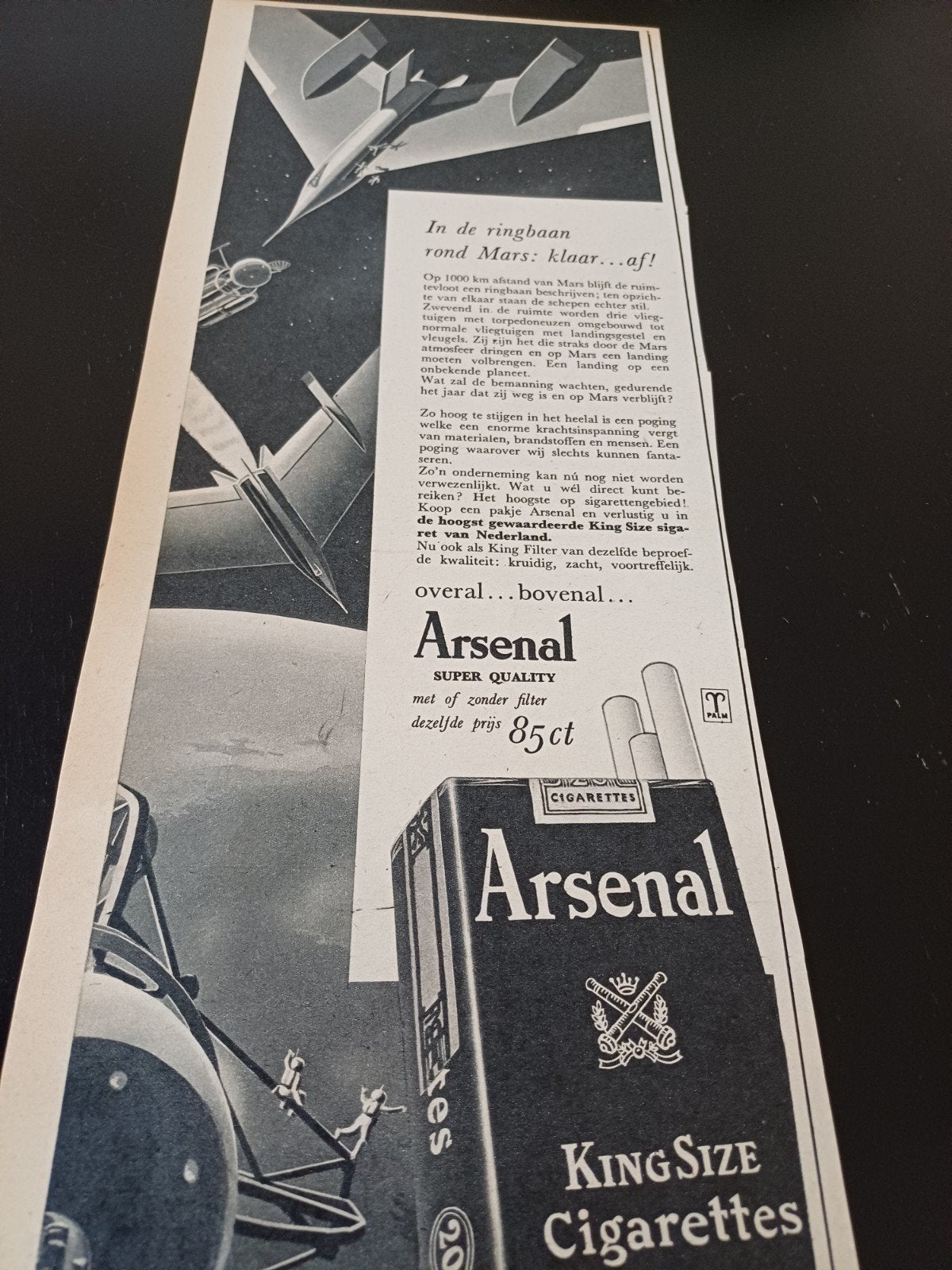 advertentie Arsenal sigaretten ringbaan Mars 1956, Ophalen of Verzenden, Zo goed als nieuw, Sigarenbandjes