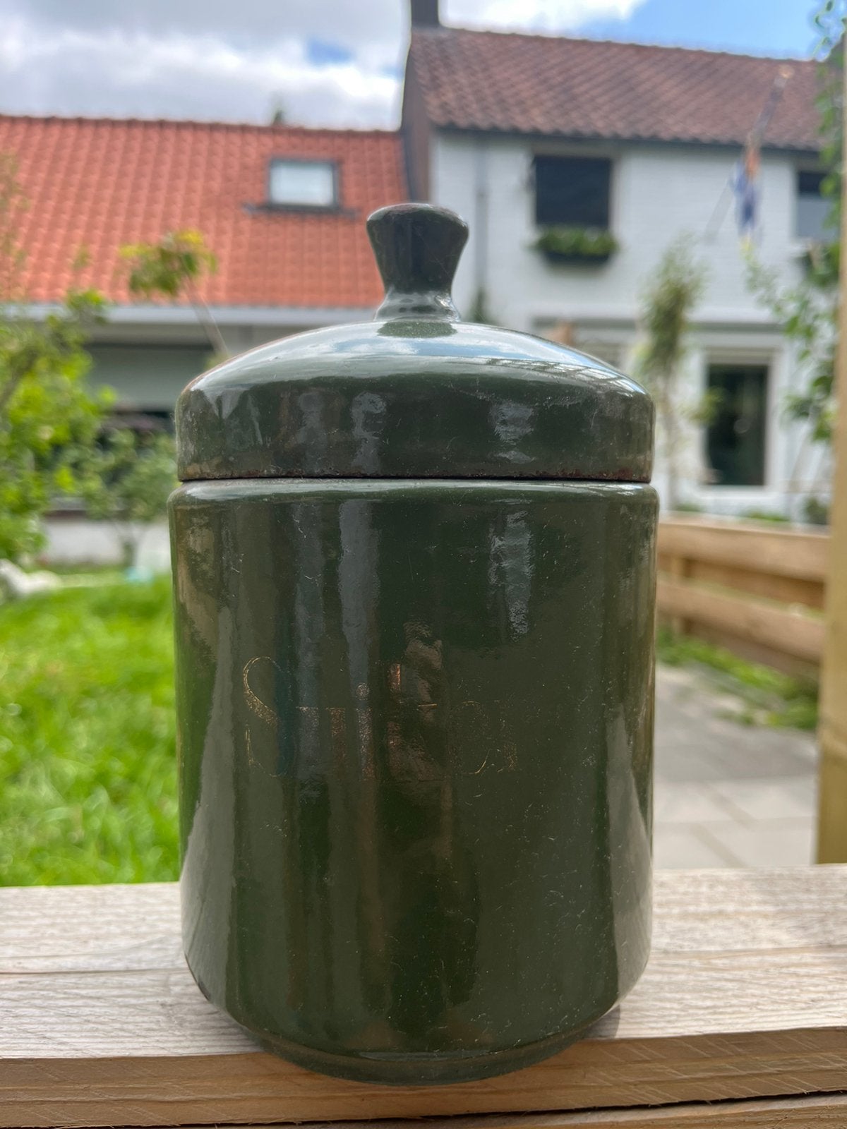 Ouderwetse suikerpot emaille, Ophalen, Gebruikt, Emaille