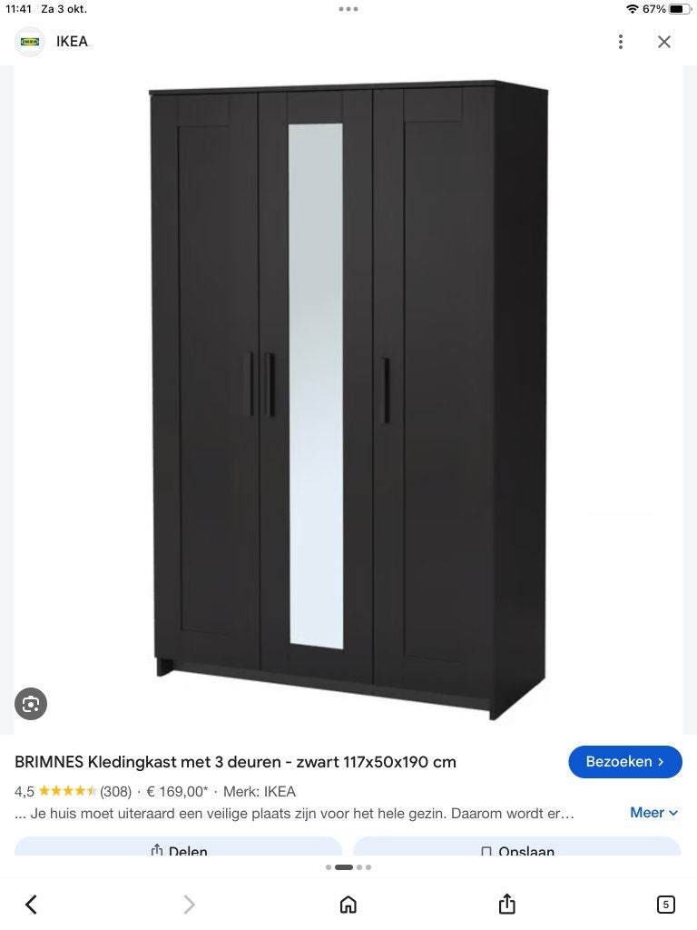 Ikea Brimnes 3 deuren kledingkast zwart - 2 X, Huis en Inrichting, Ophalen, 100 tot 150 cm, Zo goed als nieuw, Modern