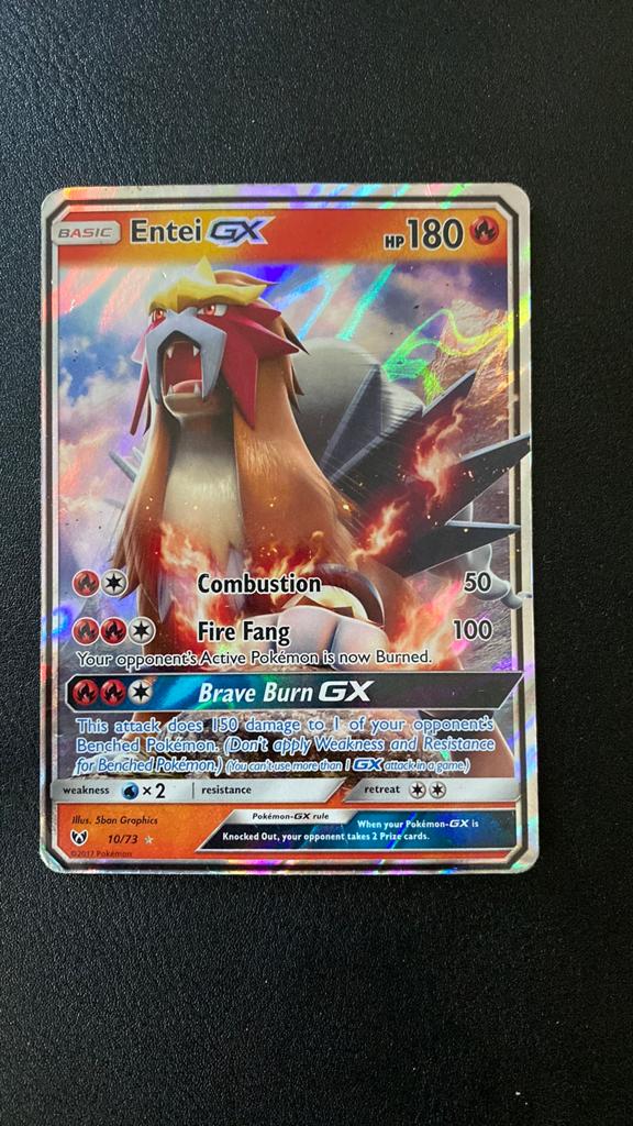 Pokemon entei gx 10/73 shining legends, Ophalen of Verzenden, Gebruikt, Losse kaart