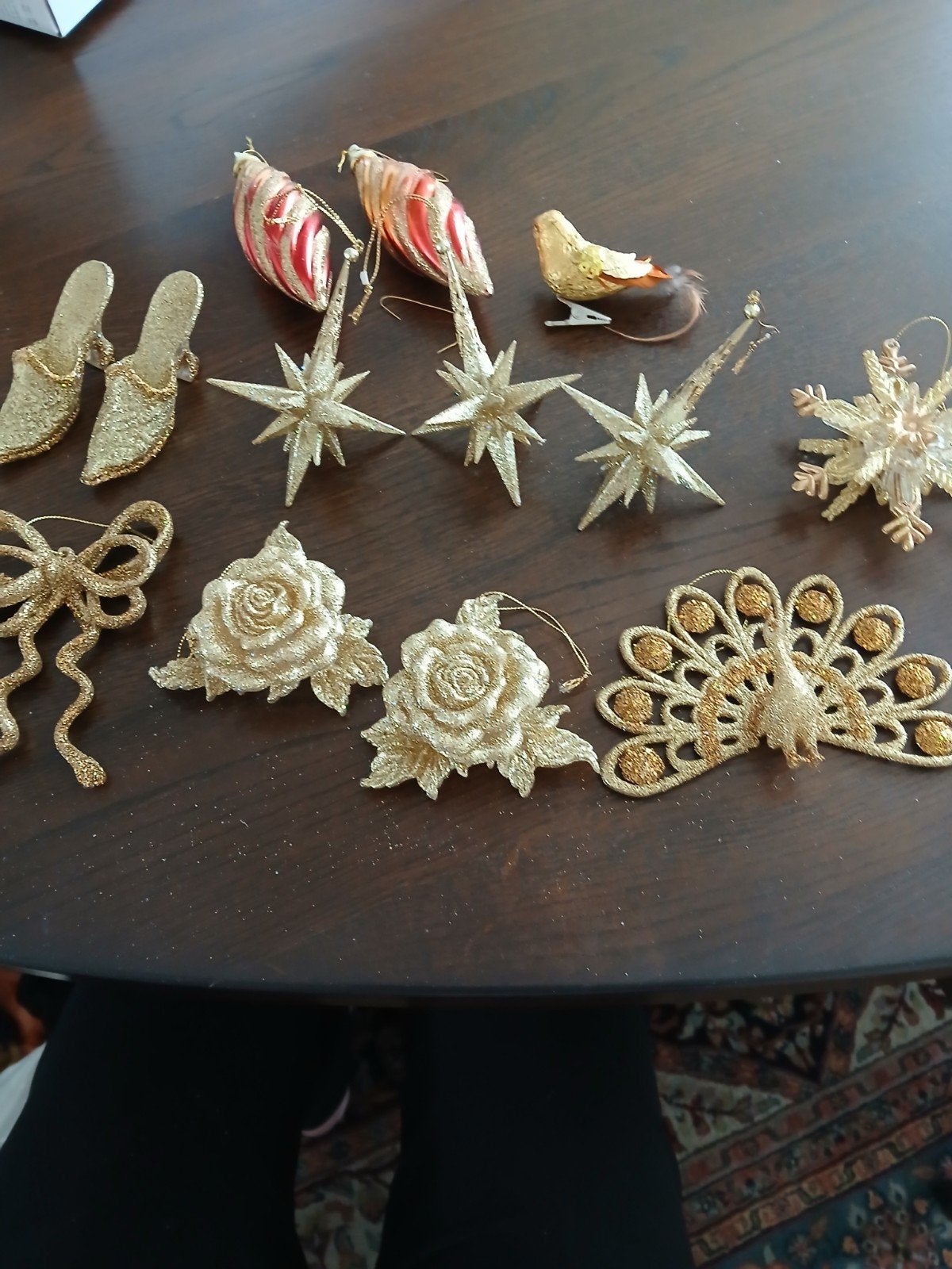 13 goudkleurige kerstboom hangers met glitter, Ophalen of Verzenden, Zo goed als nieuw