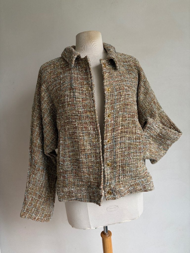 shoeby jas tweed beige glitter maat l/xl, Verzenden, Beige, Maat 46/48 (XL) of groter, Zo goed als nieuw