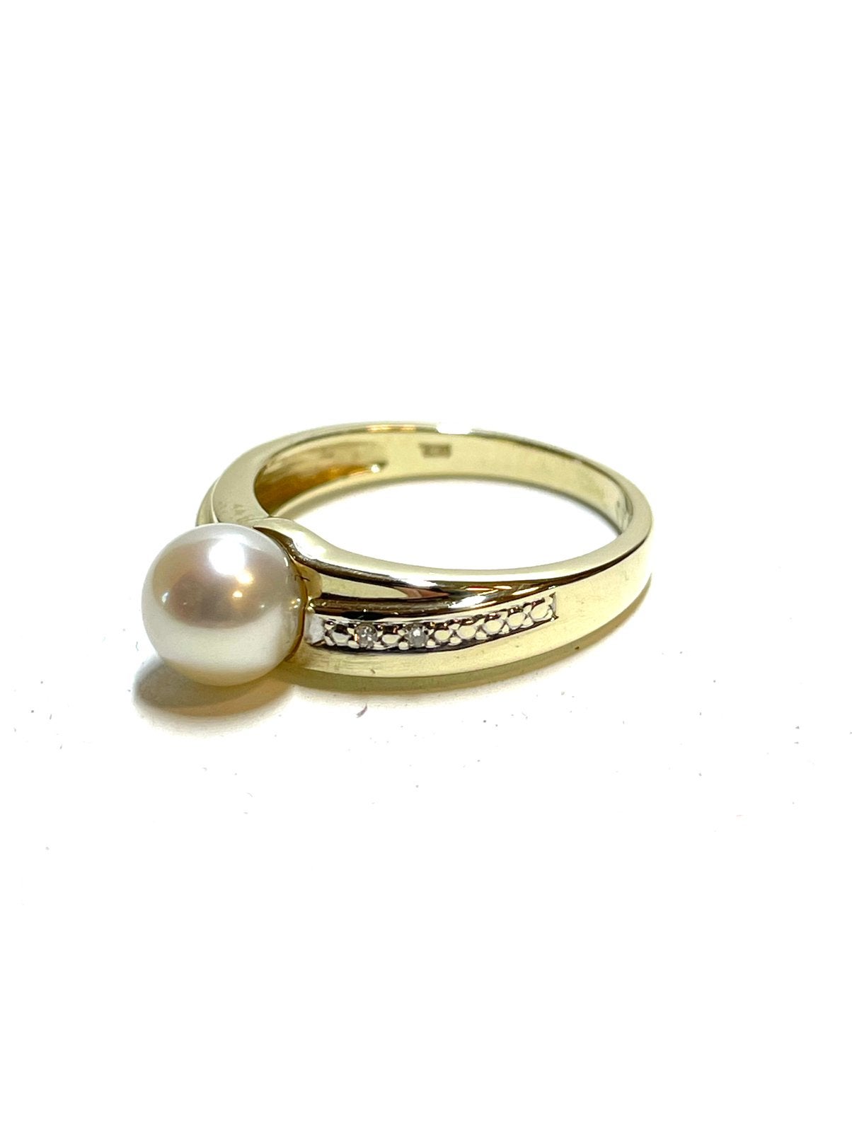 8k gouden ring met een parel en diamanten, Met edelsteen, -, -, Ophalen of Verzenden