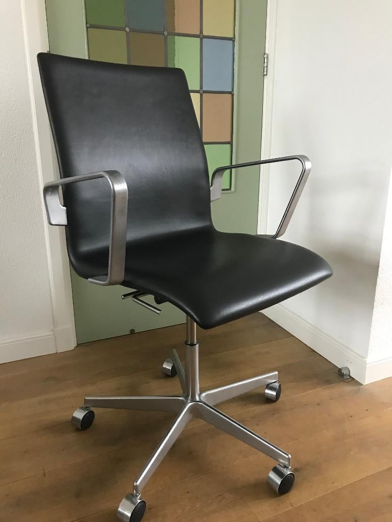 Fritz Hansen Oxford low back office chair bureaustoel leer, Gebruikt, Zwart, Leer, Ophalen of Verzenden