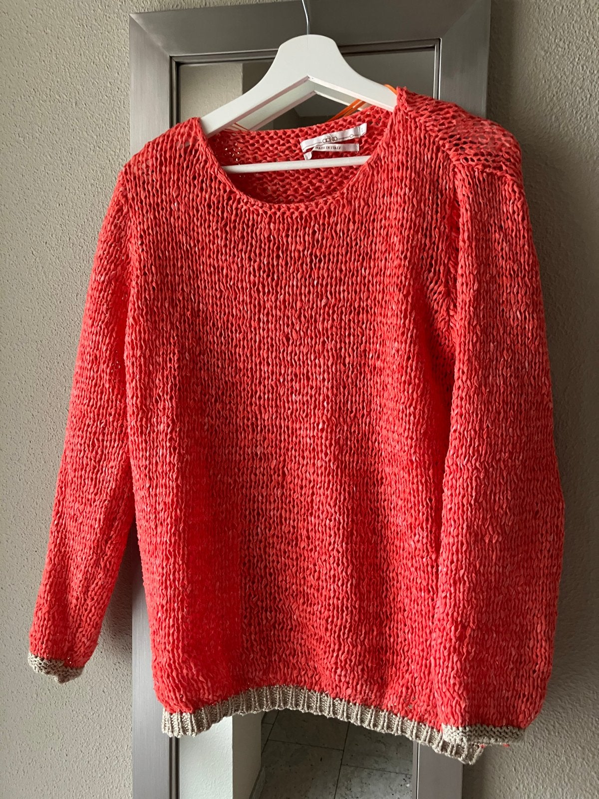 Gebreide trui met los topje # maat L # koraalrood, Kleding | Dames, Ophalen of Verzenden, Zo goed als nieuw, Maat 42/44 (L), Oranje