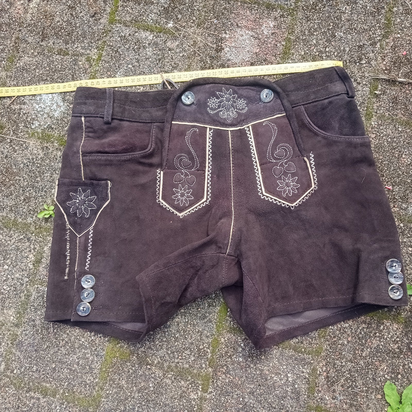 Korte 48 50 M lederhose unisex echt leer Oktoberfest, Ophalen of Verzenden, Zo goed als nieuw, Maat 48/50 (M), Overige thema's