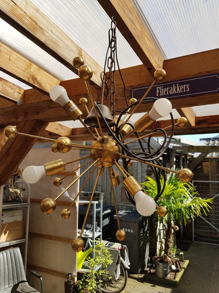 Sputnik Hanglamp met 6 lichtbronnen.  Goudkleurig, Huis en Inrichting, Lampen | Hanglampen, Ophalen of Verzenden, Nieuw, Minder dan 50 cm