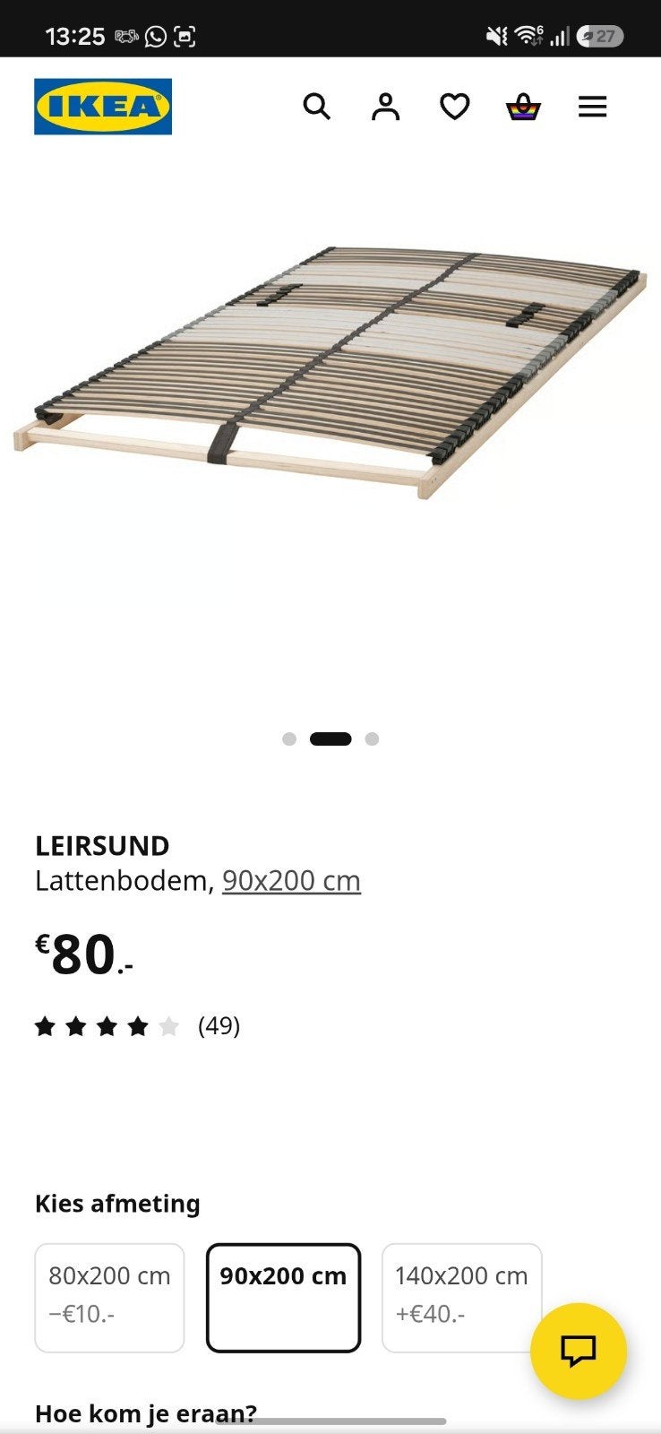 IKEA LEIRSUND Lattenbodem 90x200 cm, Huis en Inrichting, Slaapkamer | Matrassen en Bedbodems, 90 cm, Eenpersoons, Ophalen of Verzenden
