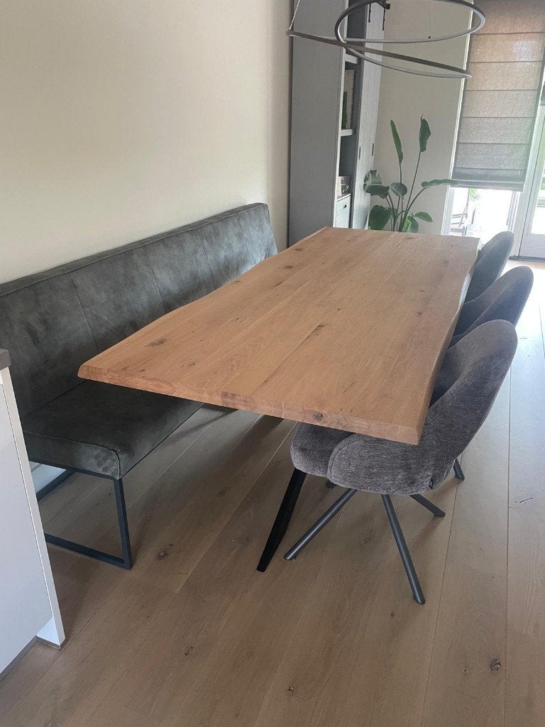 Eettafel en eetkamerbank (set), Ophalen, Eikenhout, 200 cm of meer, 50 tot 100 cm