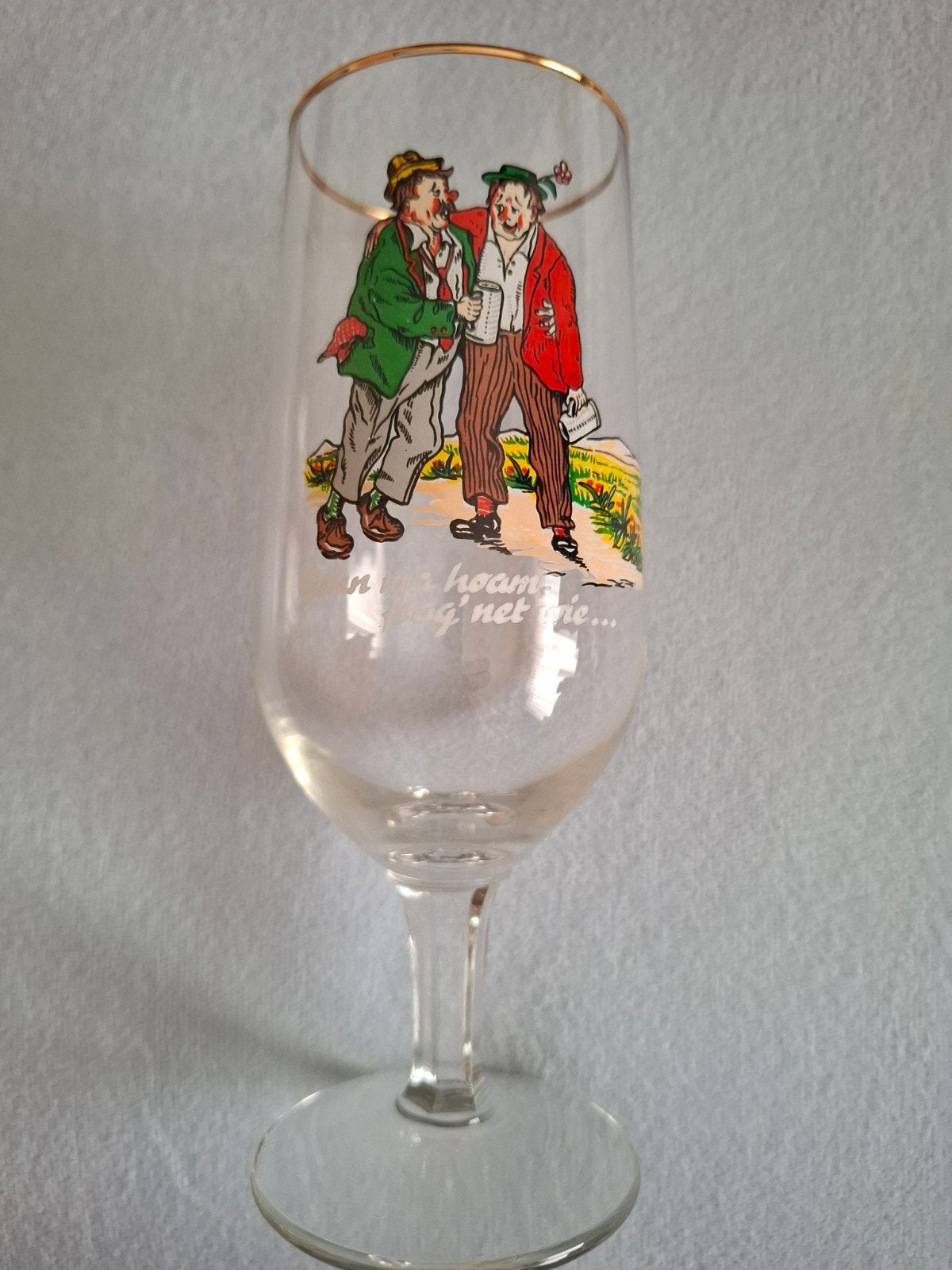 Vintage bierglas met humoristische print, Ophalen of Verzenden