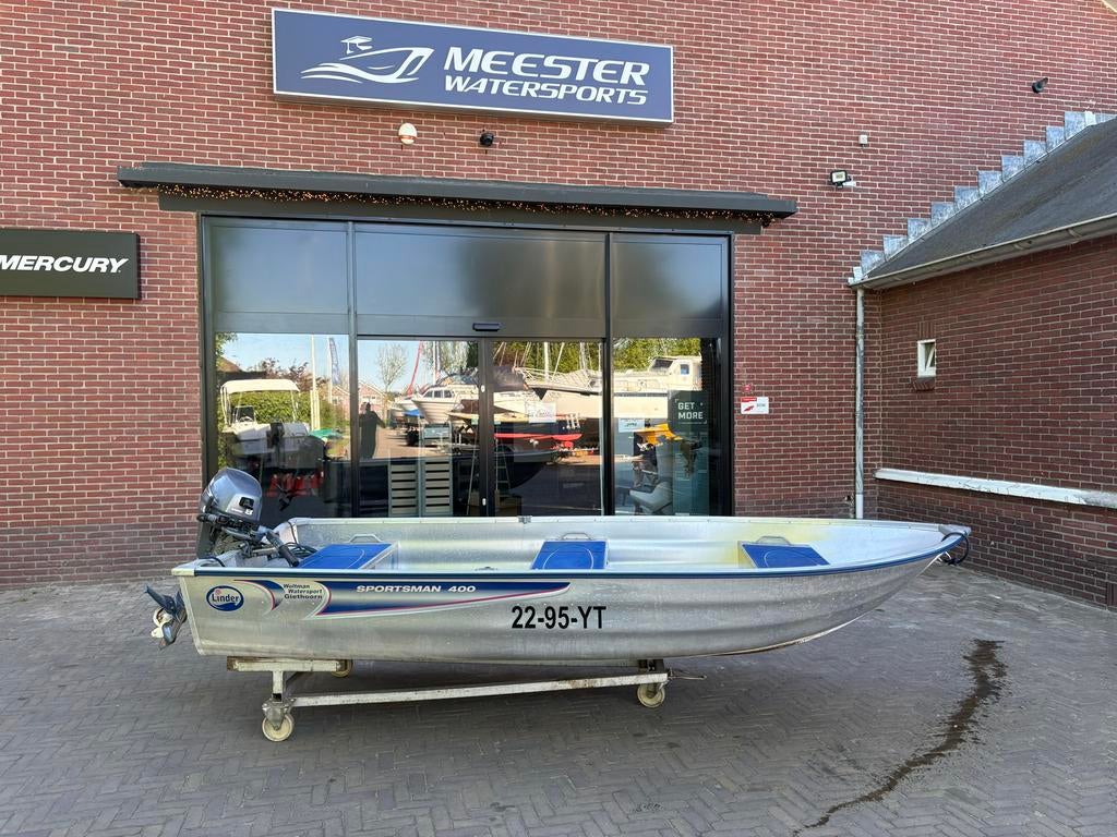 Linder Sportsman 400 met Yamaha 8pk 4-takt elektrische start, Ophalen, Gebruikt, Tot 10 pk, Aluminium
