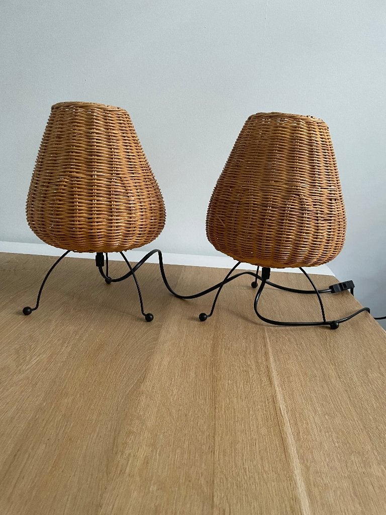 Twee rotan lampen inclusief lampen, Huis en Inrichting, Ophalen, Met schakelaar, Overige stijlen, Zwart