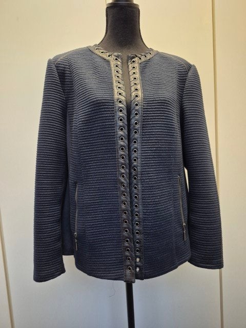 Vest donkerblauw met leer Barbara Lebek maat 46, Blauw, Maat 46/48 (XL) of groter, Nieuw, Ophalen of Verzenden