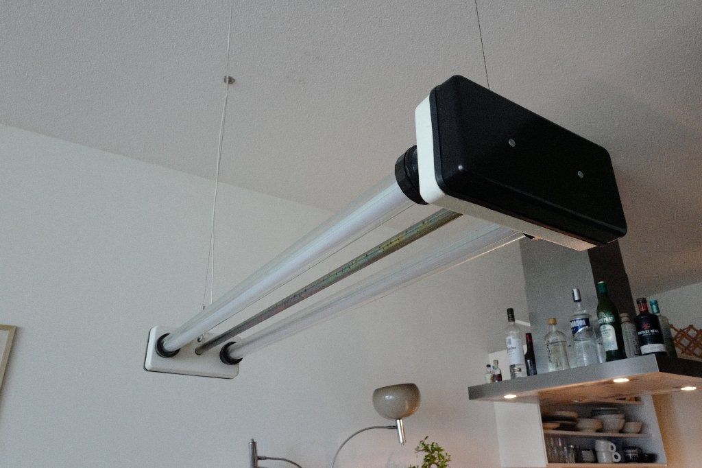 Industriële vintage fabrieks hanglamp - dimbaar LED buizen, Ophalen, Gebruikt, Overige fittingen, Glas