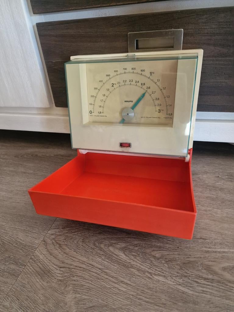 Vintage retro oranje krups keukenweegschaal, Ophalen, Keukenweegschaal, 1 tot 500 gram, Gebruikt