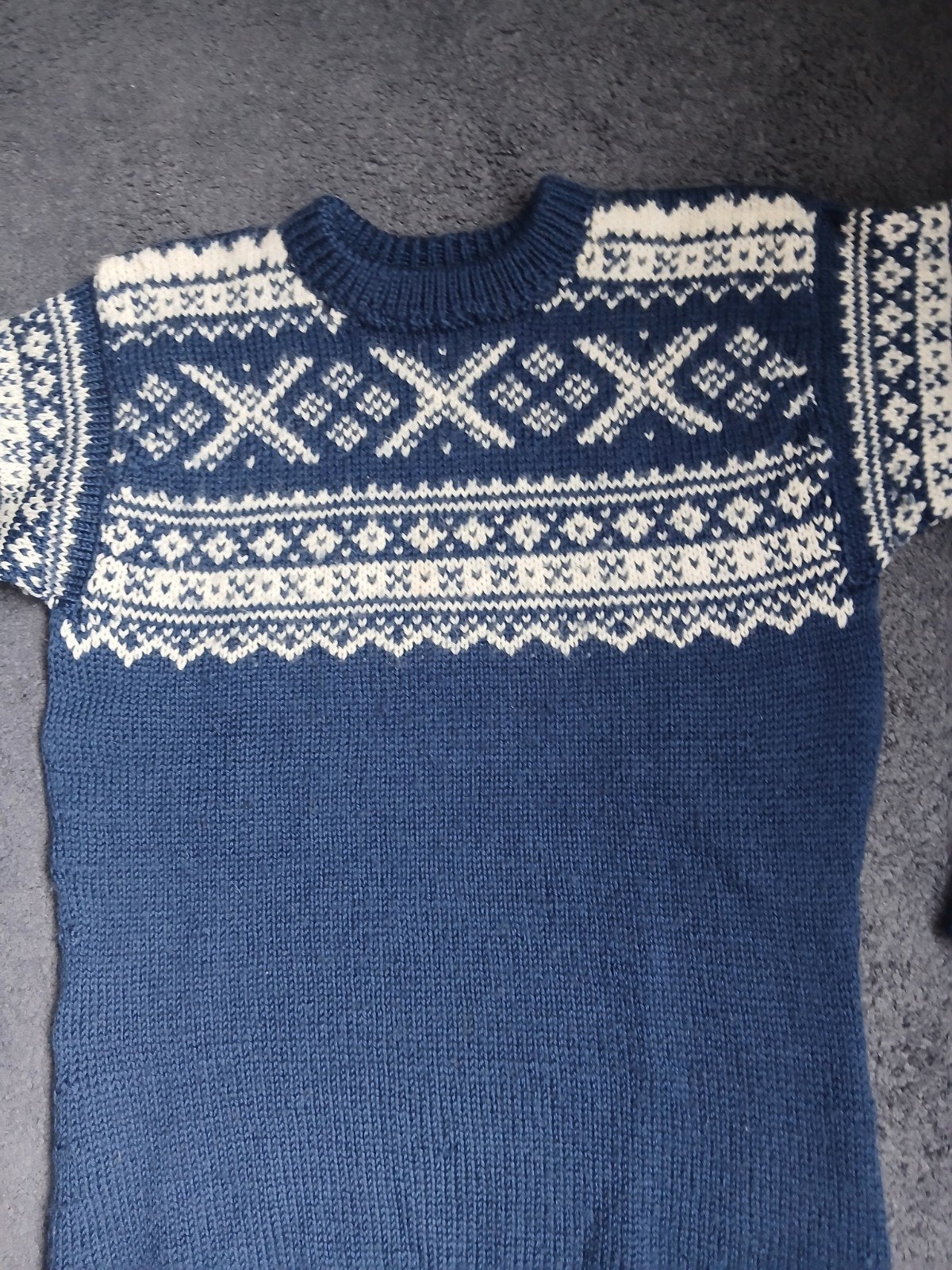 Mooie wollen gebreide trui met Noorse print, Blauw, Ophalen of Verzenden, Maat 36 (S), Onbekend