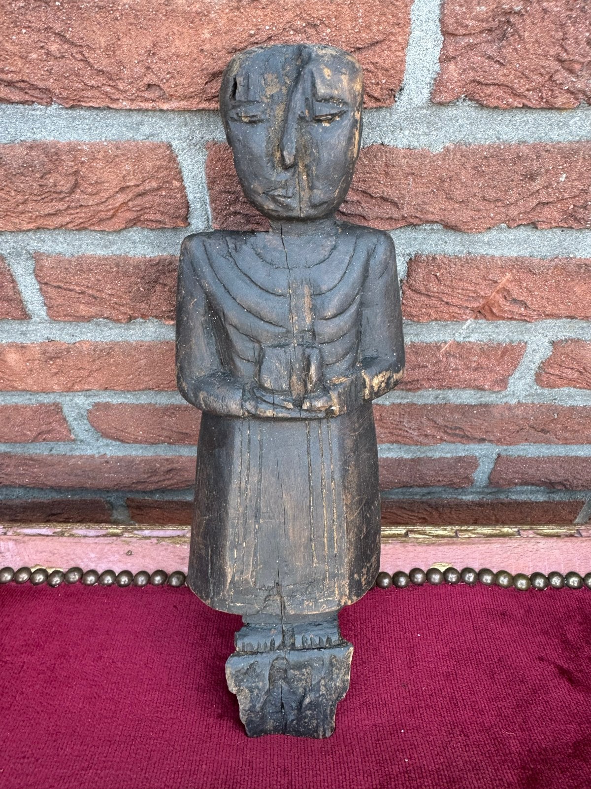 Authentieke antieke houten Boeddha uit Myanmar - 35 cm, Ophalen of Verzenden, Handgemaakt, 20 - 50 cm, Beeld