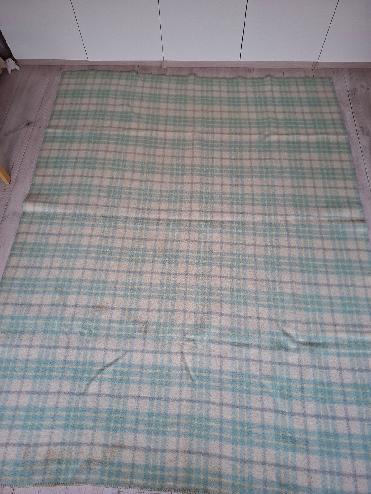Vintage wollen deken Aabe, licht turquoise, 175x235 cm, Ophalen of Verzenden