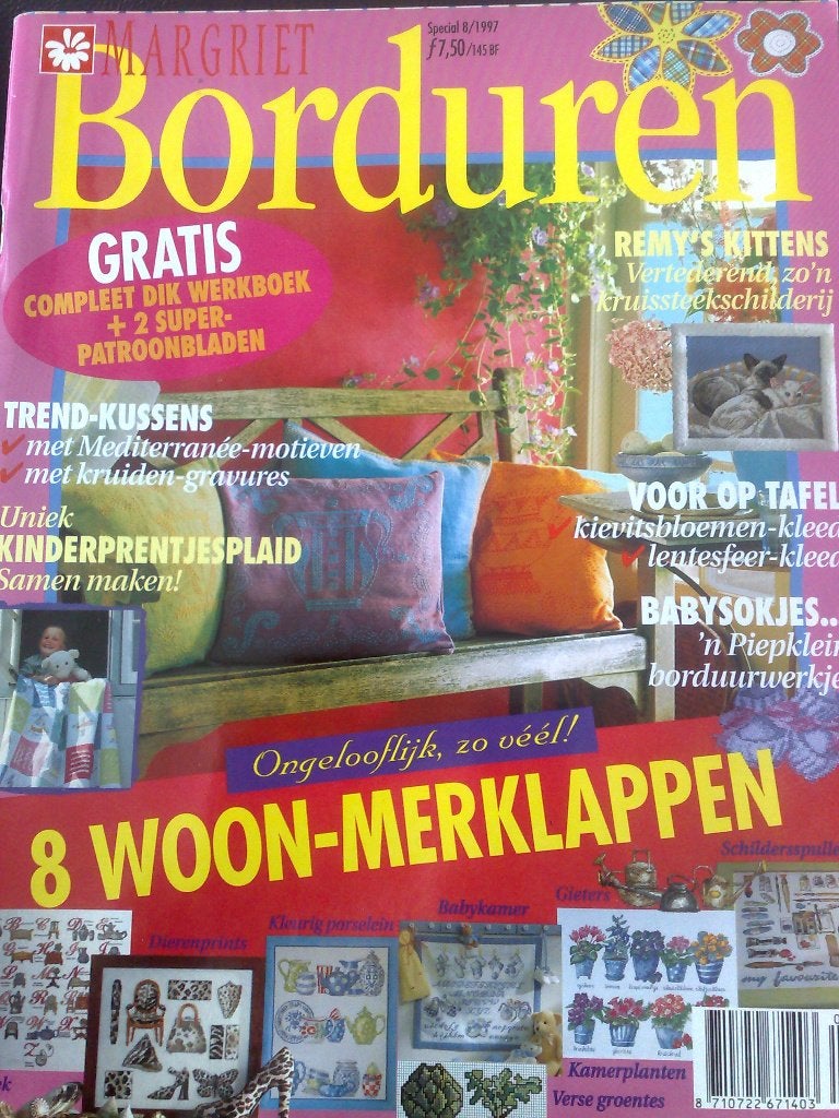 Borduren van margriet nr 8 / 1997 ,o. a. 8 woon merklappen, Verzenden, Zo goed als nieuw, Patroon