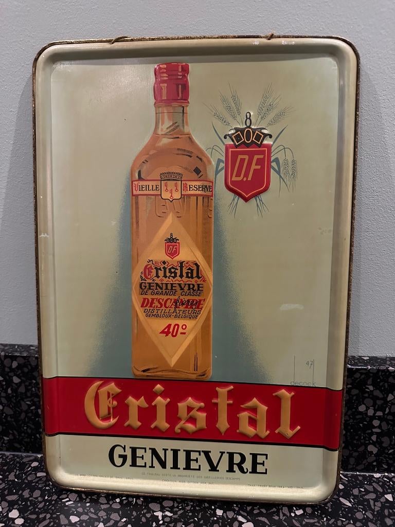 Mooi blikken Crystal Genievre bord. Rob Otten. 1948., Ophalen of Verzenden, Gebruikt, Reclamebord
