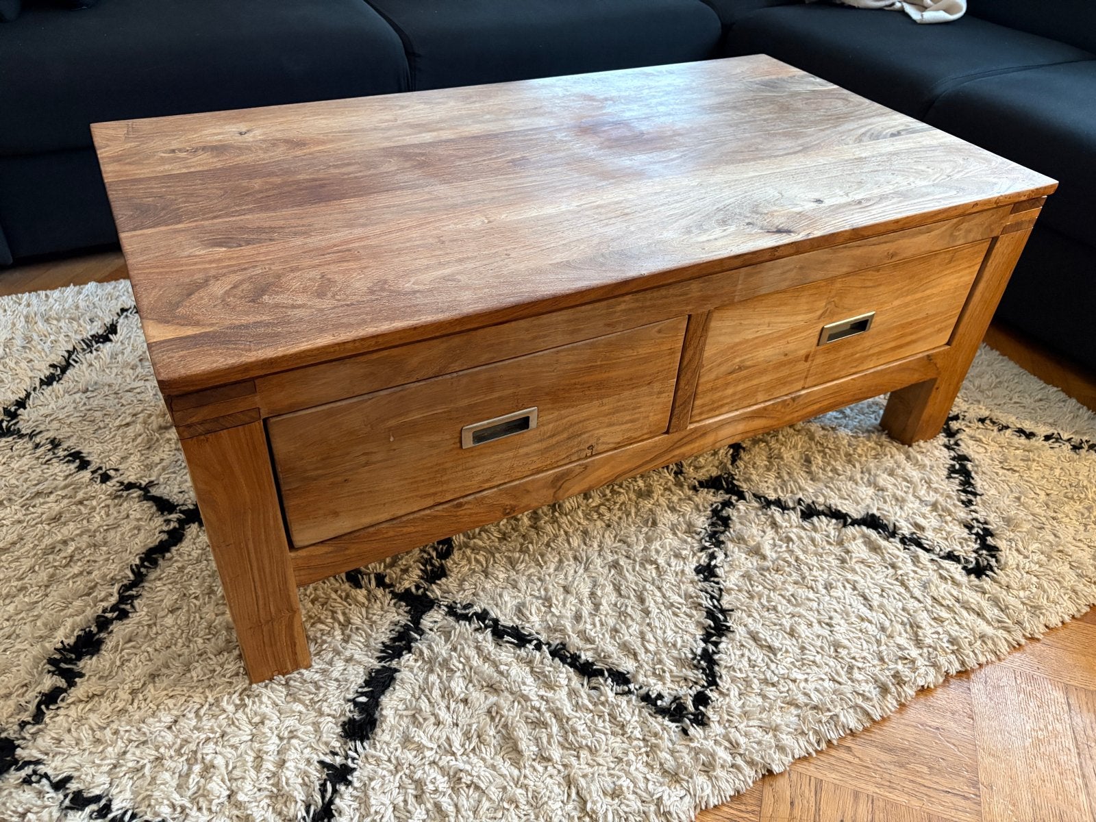 H&H Salontafel van massief hout met lades, Ophalen, 50 – 75, Gebruikt, 100 tot 150 cm