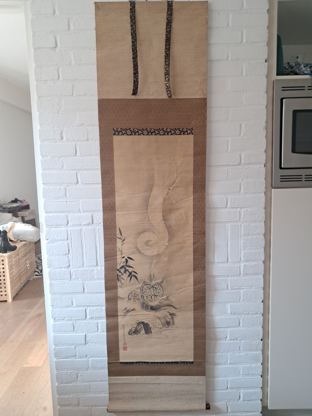 Antieke Japanse Rol - Schildpad en Bamboe (160-170 cm), Ophalen