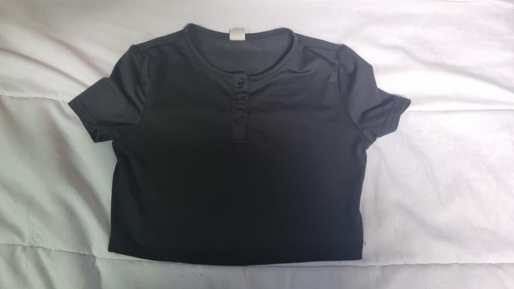 Zwart kort shirtje Shein maat 128, Gebruikt, Meisje, Shein, Ophalen of Verzenden