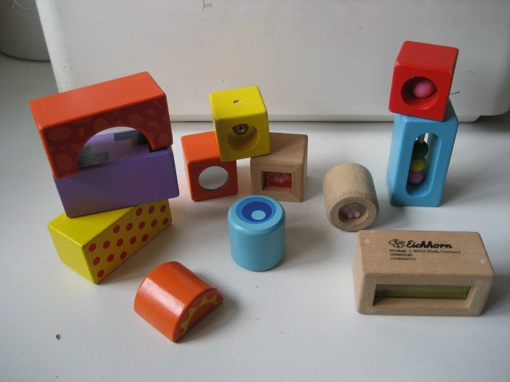 set van 12 houten blokken met geluid Eichhorn, Ophalen of Verzenden, Zo goed als nieuw