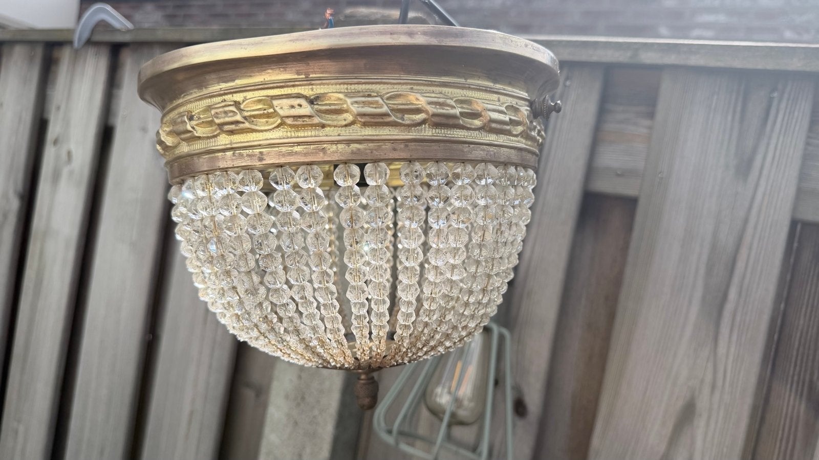 Antieke kristallen plafondlamp / kroonluchter, Ophalen of Verzenden