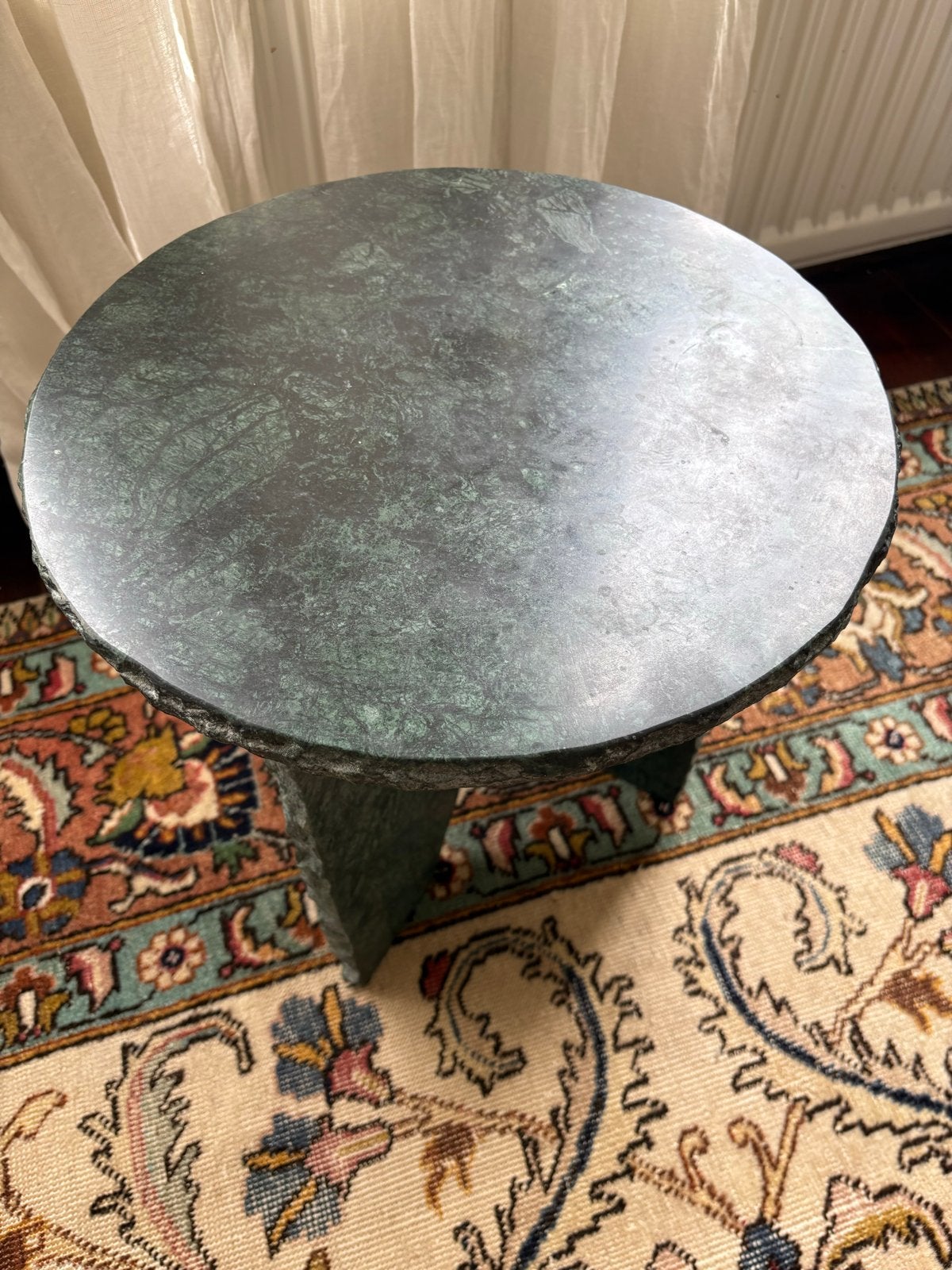 Muubs Verde bijzettafel – groen marmer Ø40 cm, Ophalen, Minder dan 55 cm, Rond, Zo goed als nieuw