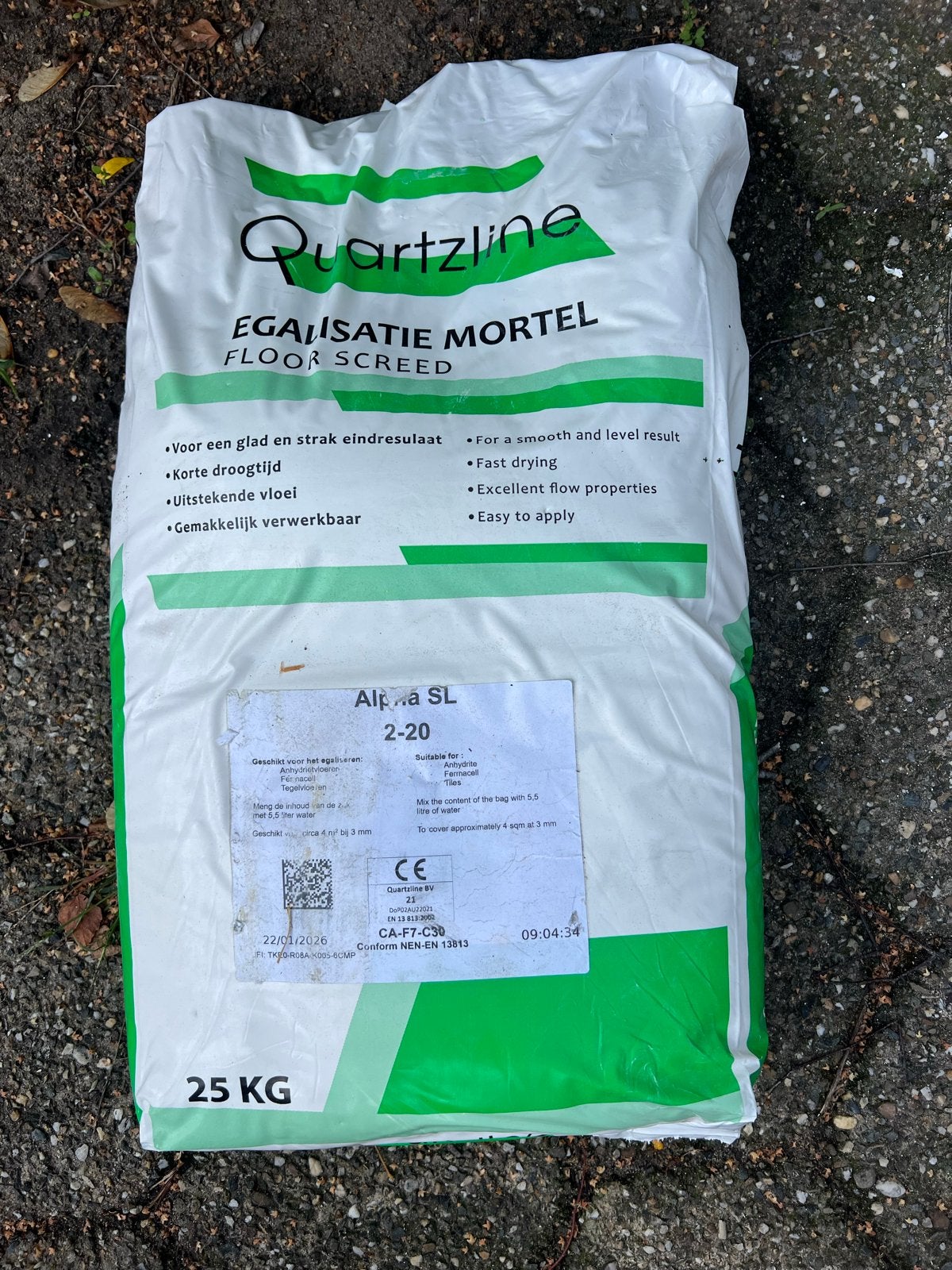 5 zakken Quartzline Egalisatiemortel 25 KG, Overige materialen, Overige typen, Nieuw, 5 tot 10 m²