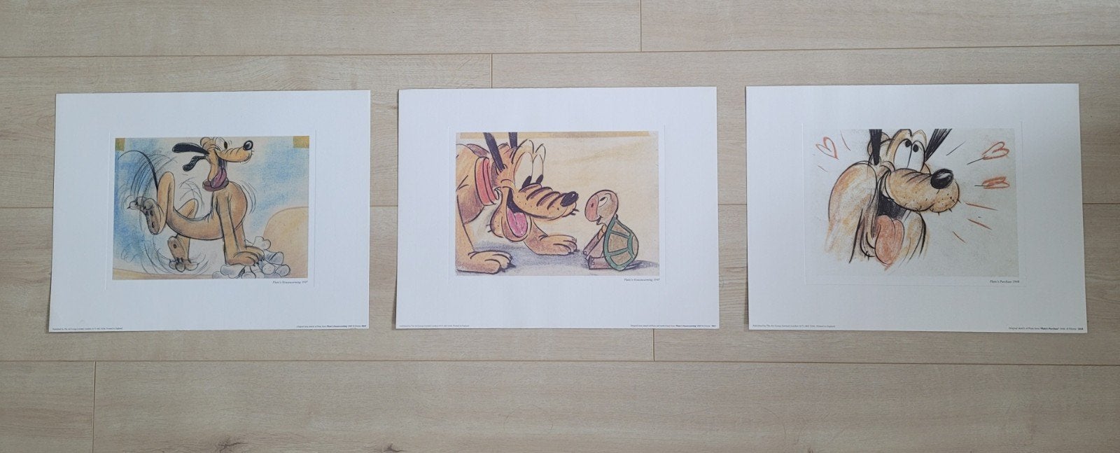 Set van 3 Disney Pluto schetsen - The Art Group Limited, Antiek en Kunst, Ophalen of Verzenden, Reproductie, Print/reproductie