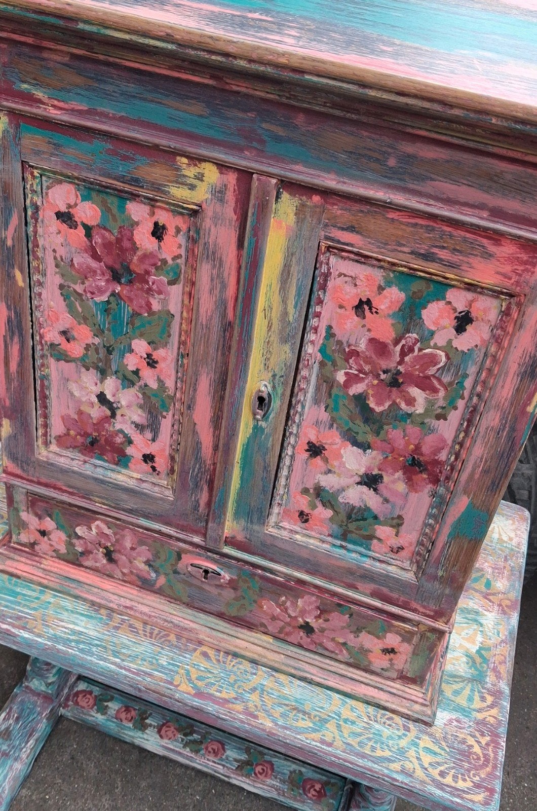 Folk Art/Handgeschilderd/Boho/Mexico/Kastje, Antiek en Kunst, Ophalen of Verzenden