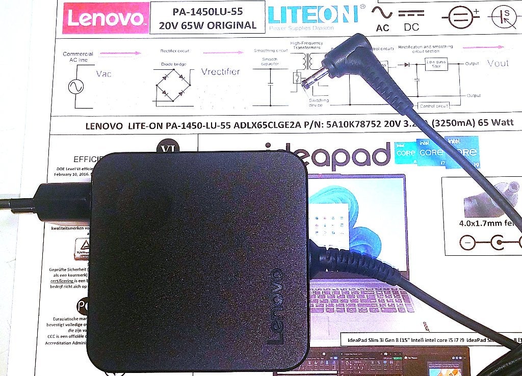 Lenovo ADLX65CLGE2A 20V 3.25A 65W Adapter Oplader 4.0x1.7mm, Ophalen of Verzenden, Zo goed als nieuw, Lenovo origineel