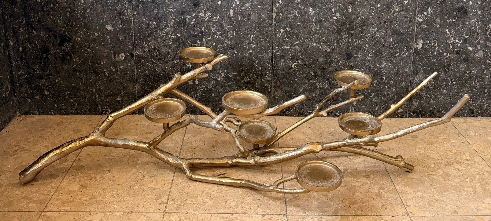 Metalen Tak Kandelaar 6-Lichts Goudkleurig, Antiek en Kunst, Ophalen