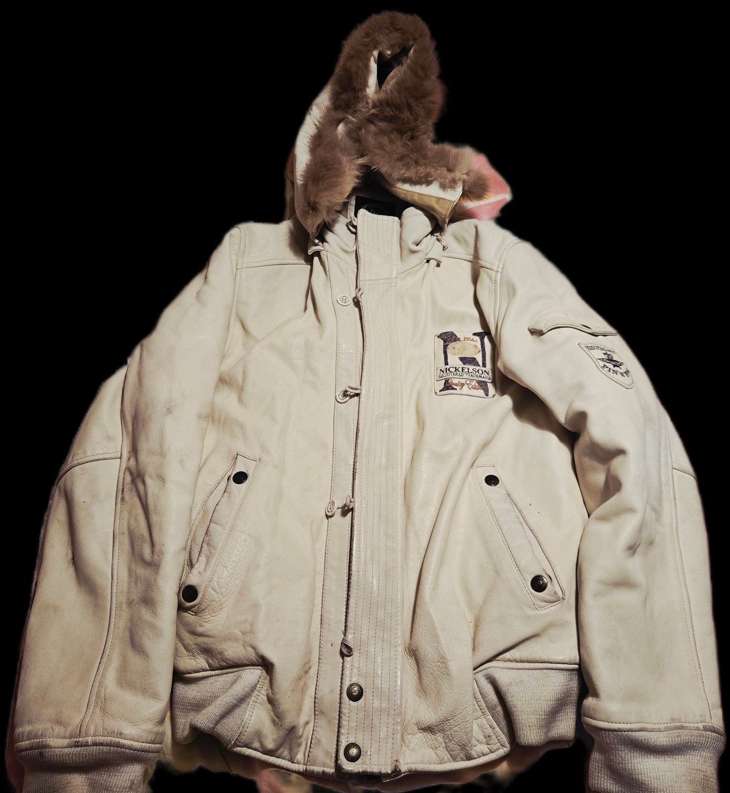 Leren jas Nickelson, maat S, met vieze mouwen, Kleding | Heren, Beige, Nickelson, Ophalen of Verzenden, Gedragen